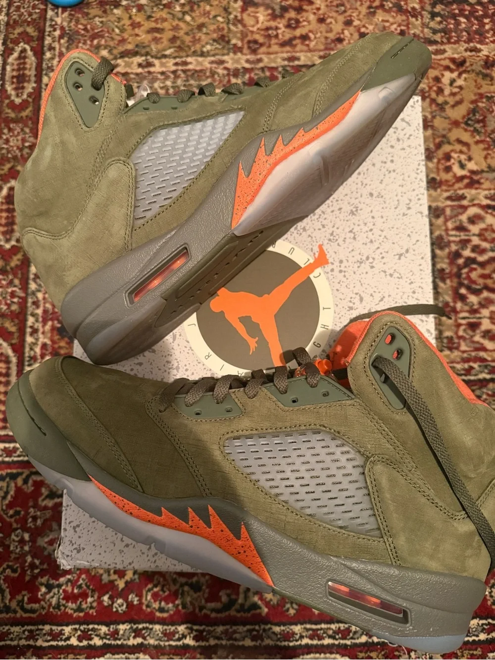 Jordan 5 Retro Olive - Men’s Sneakers in Olive Green with Orange Accents